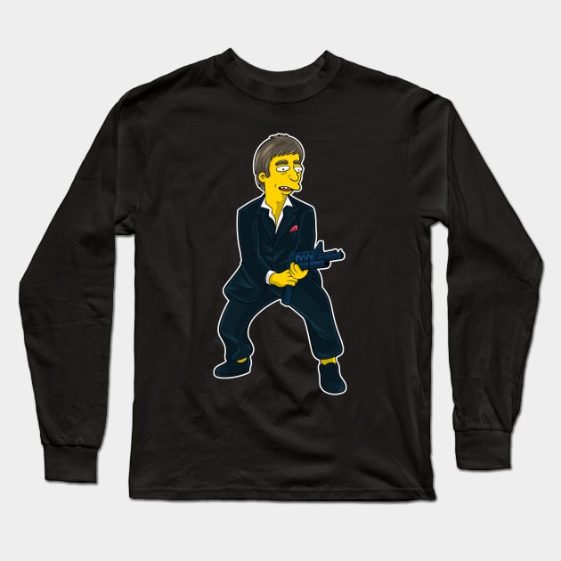 Yellow Pacino Illustration Long Sleeve T-Shirt by namanyastudios